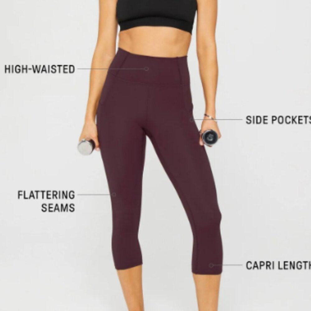 NWOT- FABLETICS - Pure Luxe High waisted Capri legging- OXBLOOD SIZE XL - Picture 2 of 2